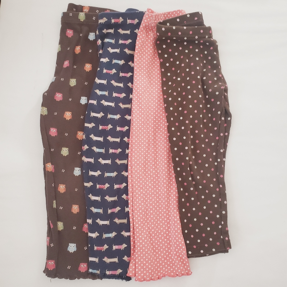Bundle 4 Pair Gymboree 3T cotton leggings polka dot dog and owls - Picture 1 of 7